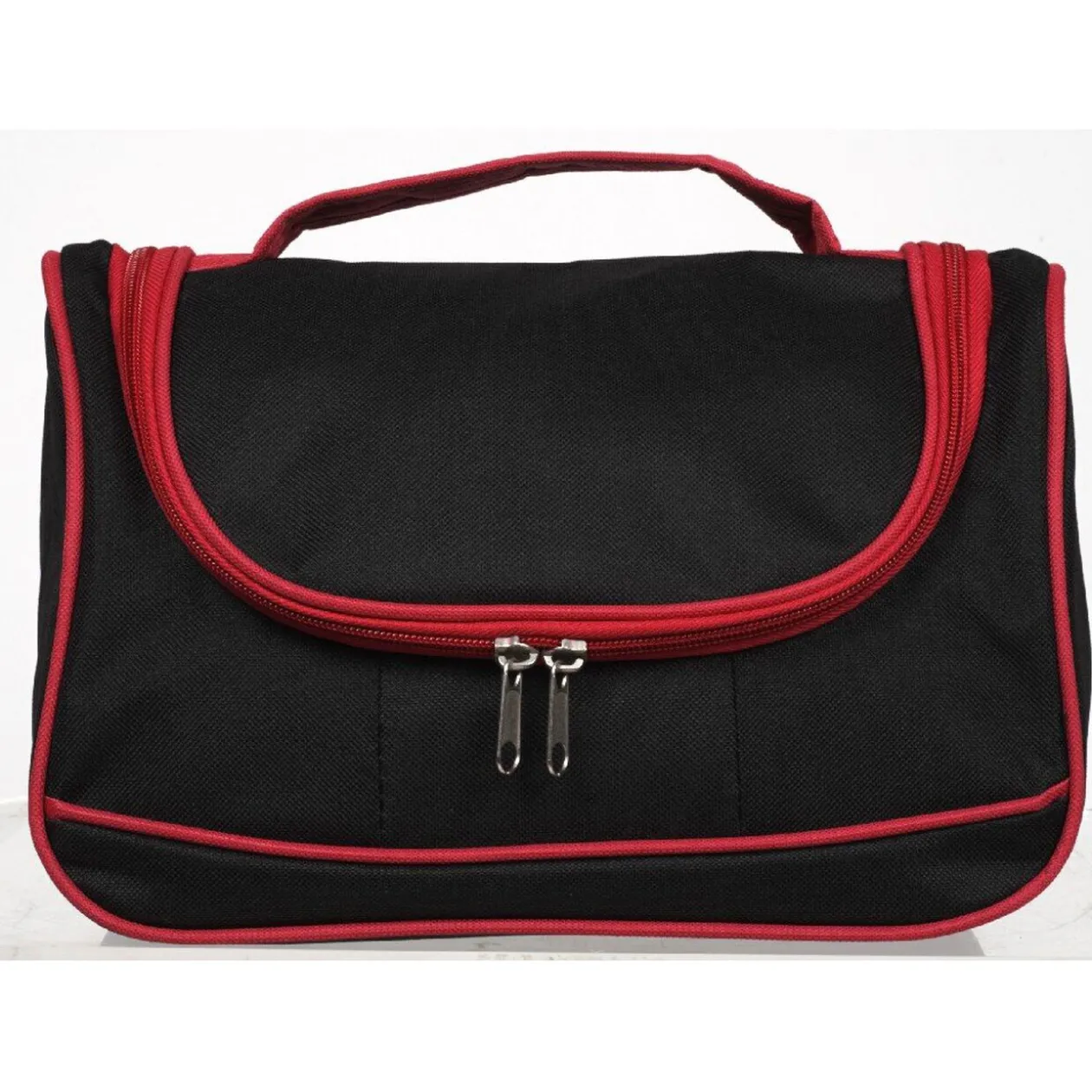 Trousse de toilette noire contour framboise