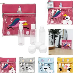 Trousse de voyage design animaux avec oreilles 6 flacons