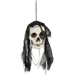Tête squelette pirate à suspendre Halloween rouge ou noir