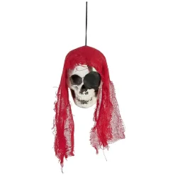 Tête squelette pirate à suspendre Halloween rouge ou noir