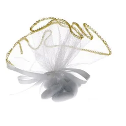 Tulle rond à dragées blanc contour doré x6